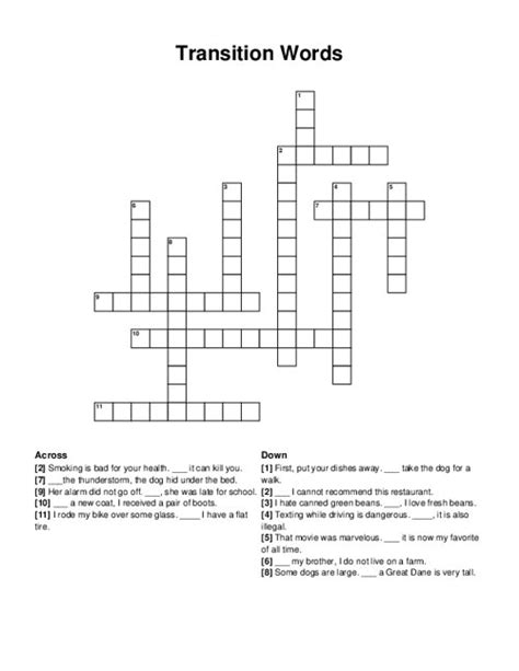 transitions crossword clue